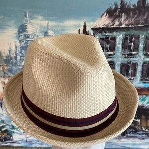 NWT Peter Grimm Cream Fedora Striped Band Classy